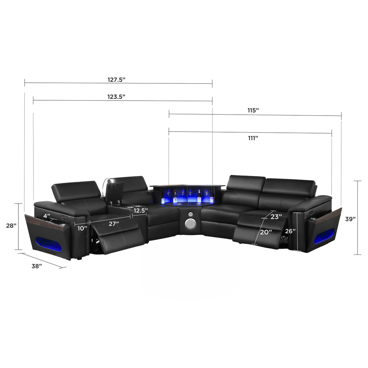 Nova - Sectional With Bluetooth Speaker, LED And Lifting Wine Cabinet
