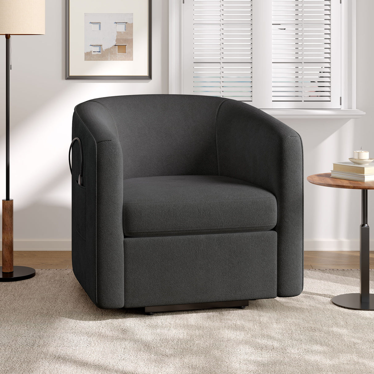 Power Lift Recliner Barrel Shape Reclining Chair With Footrest And Side Pocket