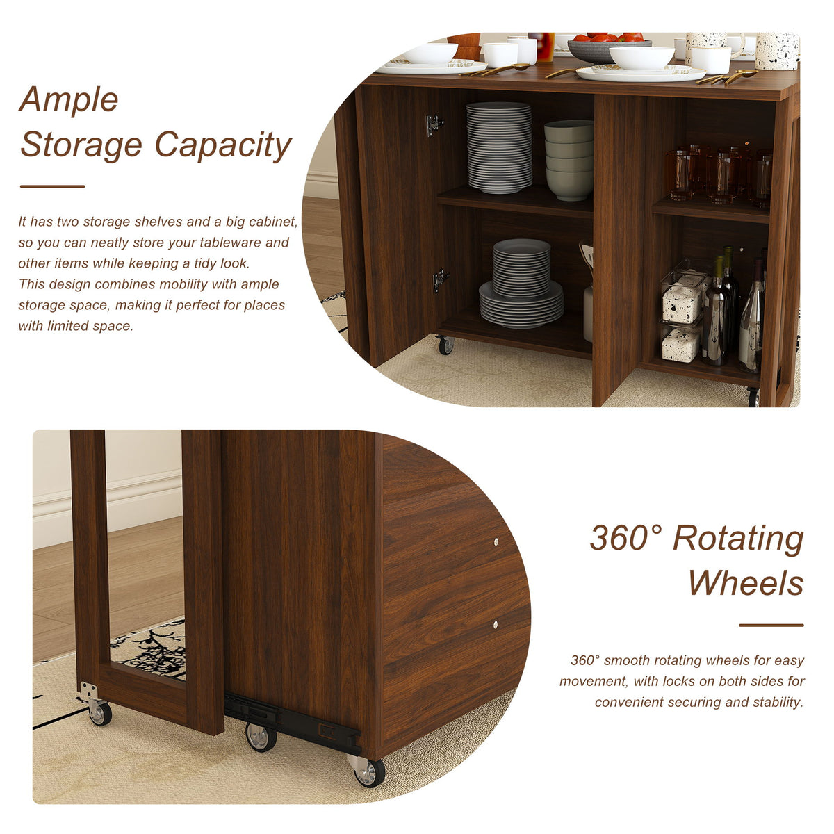 3 In 1 Foldable Side Table With 4 Storage Shelves
