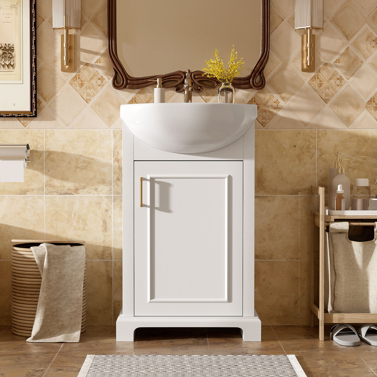 20" Bathroom Vanity With Bulged Sink, Freestanding Single Vanity Set, Soft Close Door