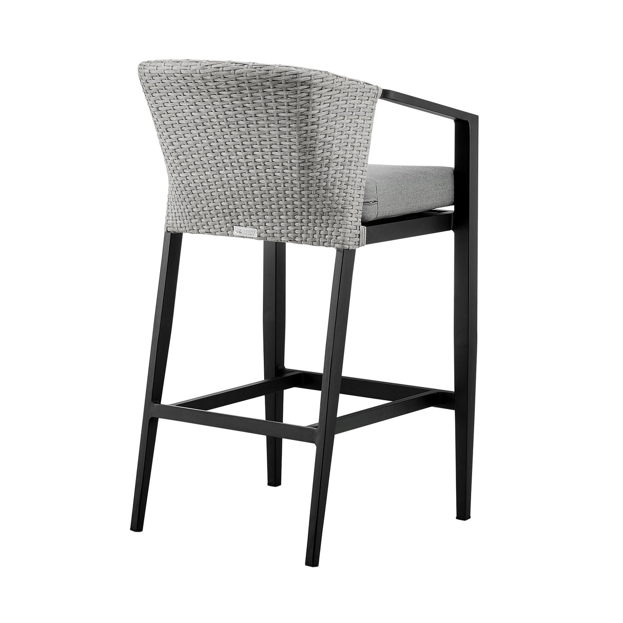 Palma - Outdoor Patio Bar Stool In Aluminum And Wicker With Gray Cushions