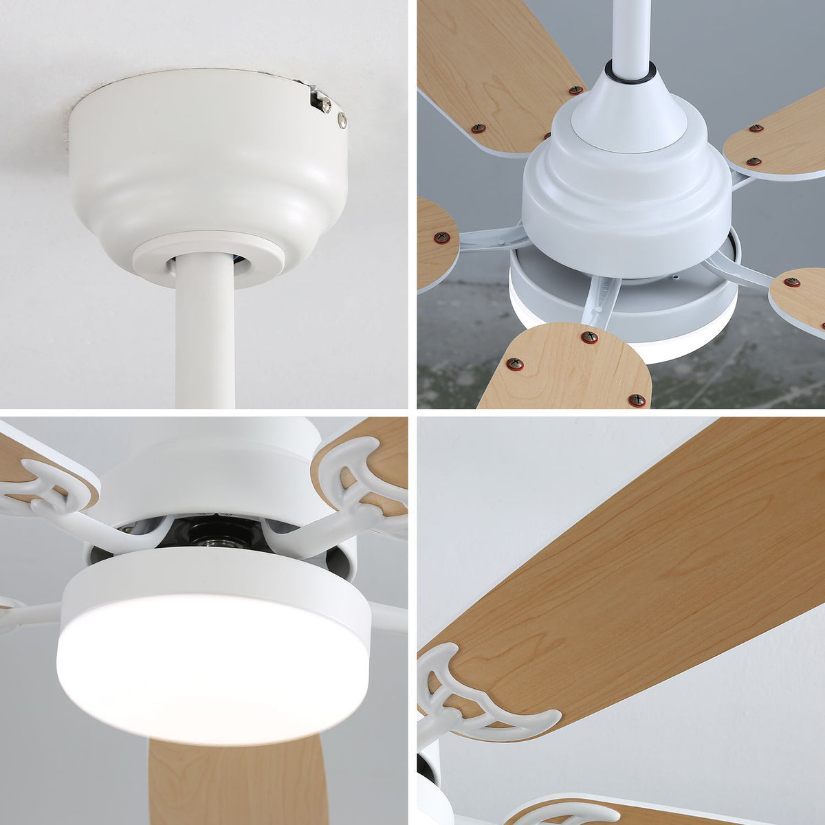 52" Ceiling Fan With LED Light, 6 Speed Remote Control, Reversible DC Motor