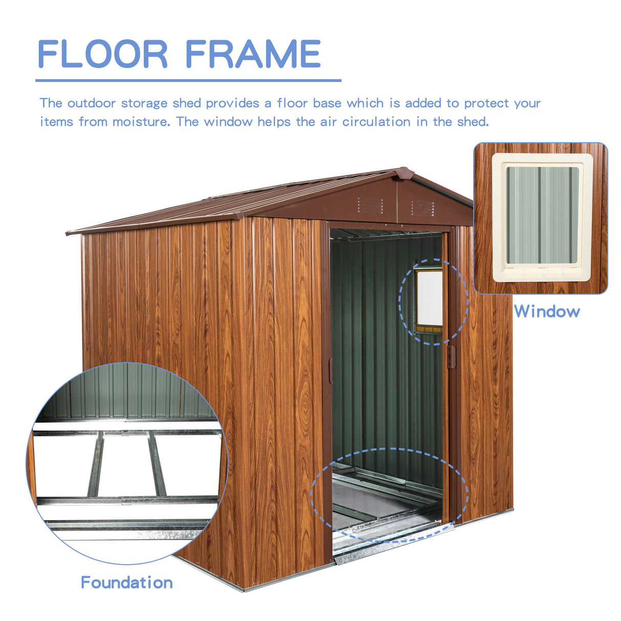 Outdoor Metal Storage Shed Garden Building Heavy Duty with Floor Base