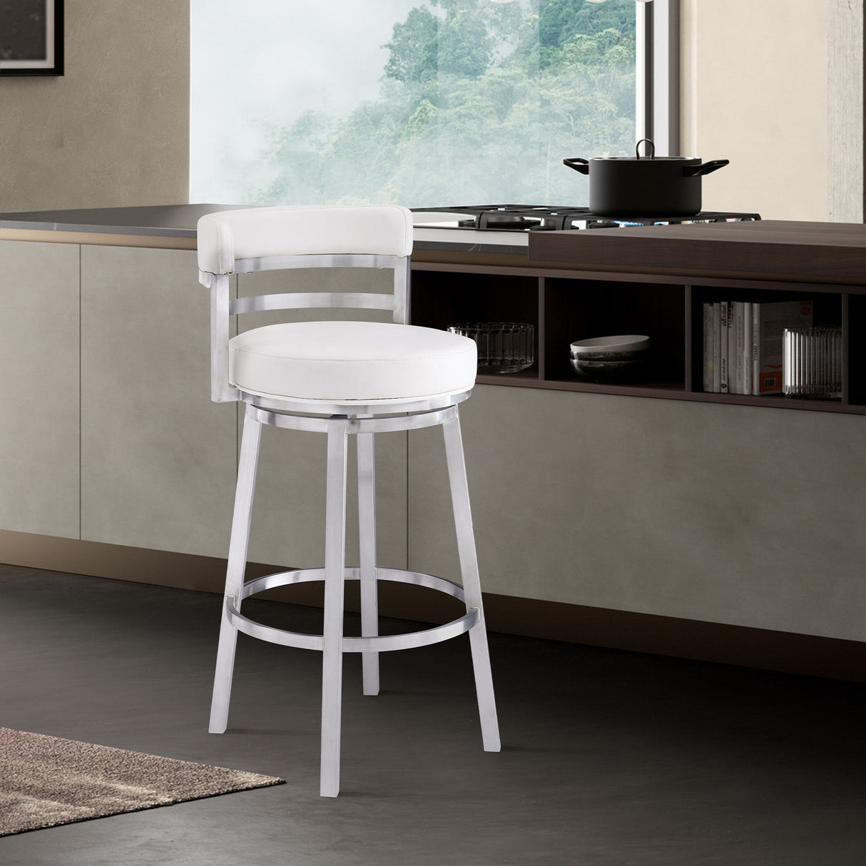 Titana - Swivel Faux Leather And Brushed Stainless Steel Bar Stool