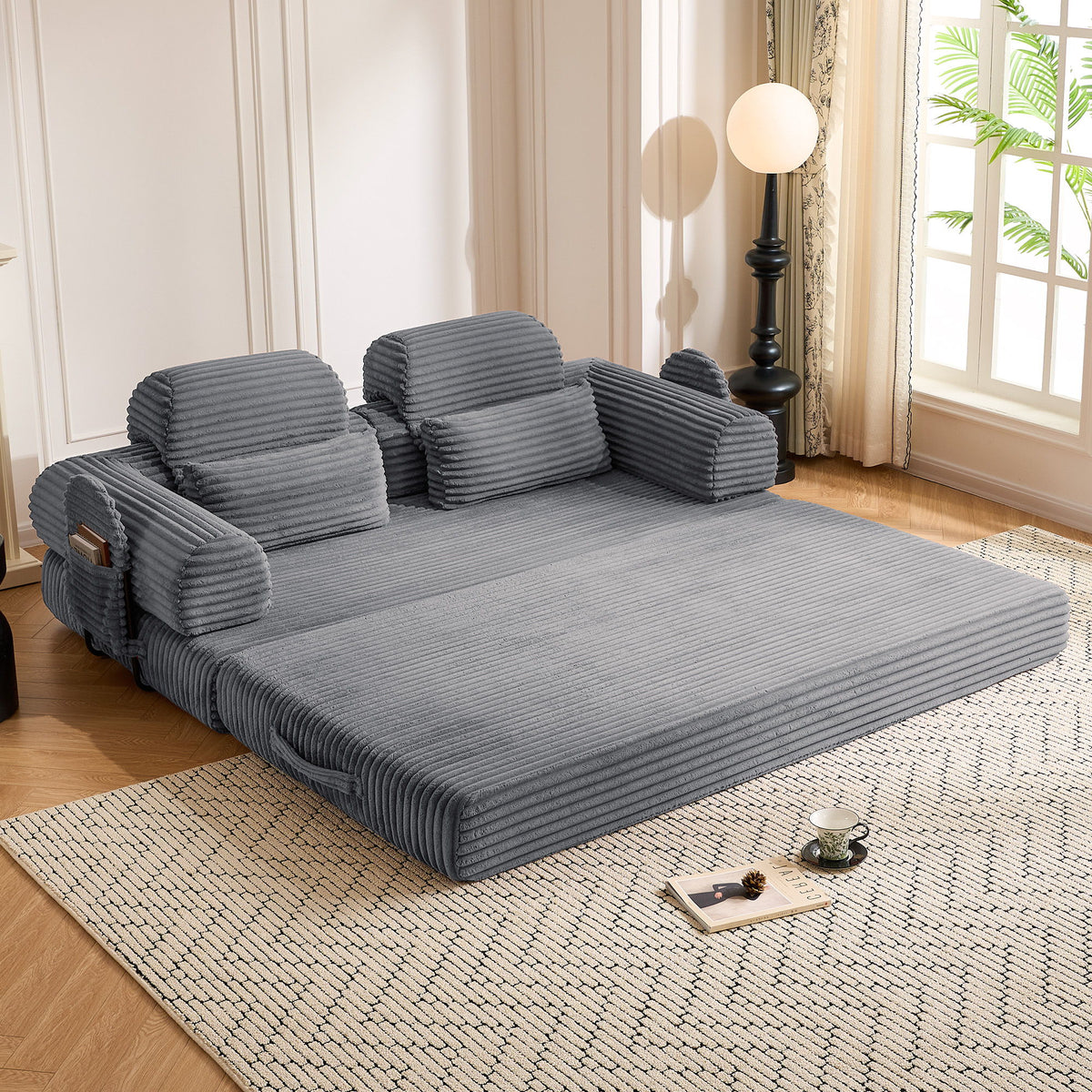 Convertible Sleeper Sofa With & Side Storage Pocket, Foldable Upholstered Couch For Living Room