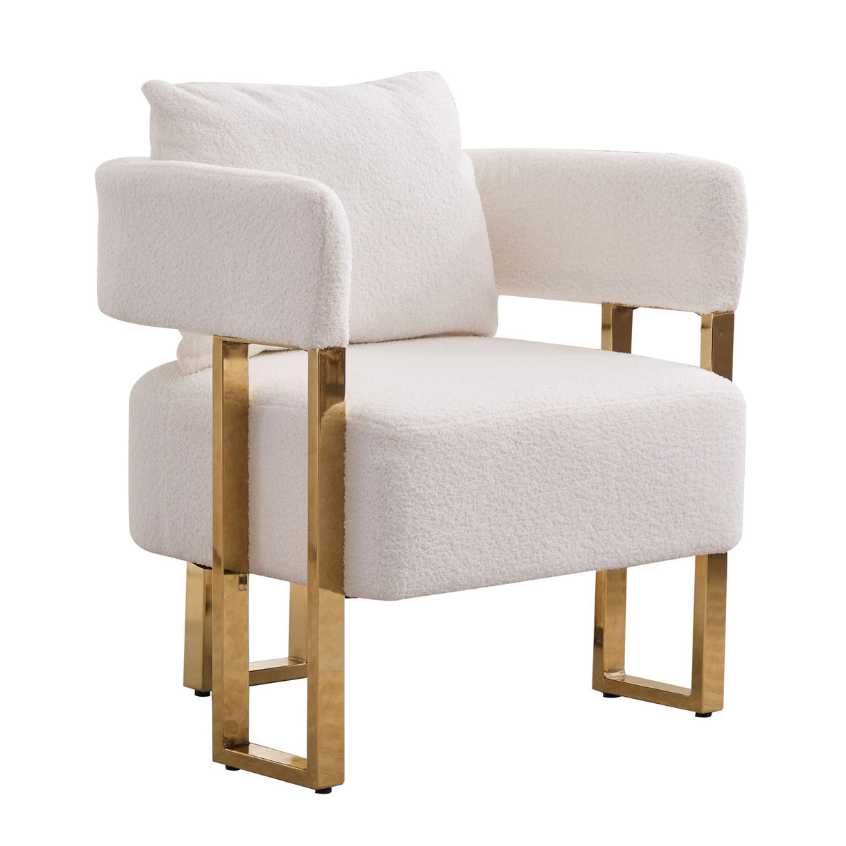 Modern Decorative Chair Teddy Fleece Upholstered And Metal Foot
