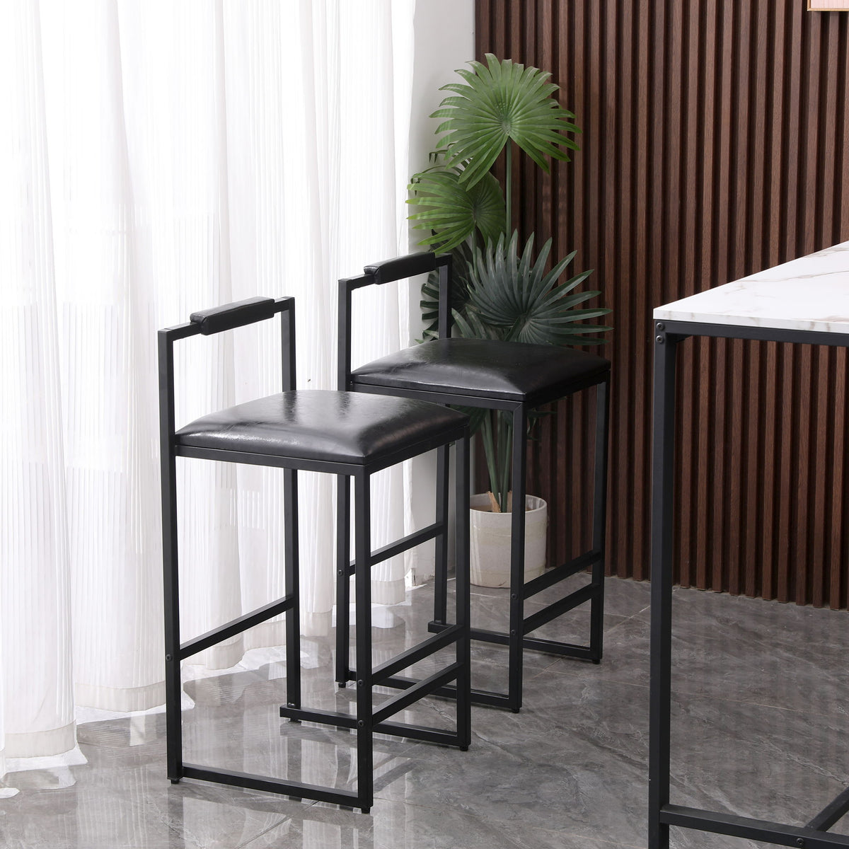 Elegant Bar Stool Set With Backrest And Footrest, Counter Height (Set of 2)