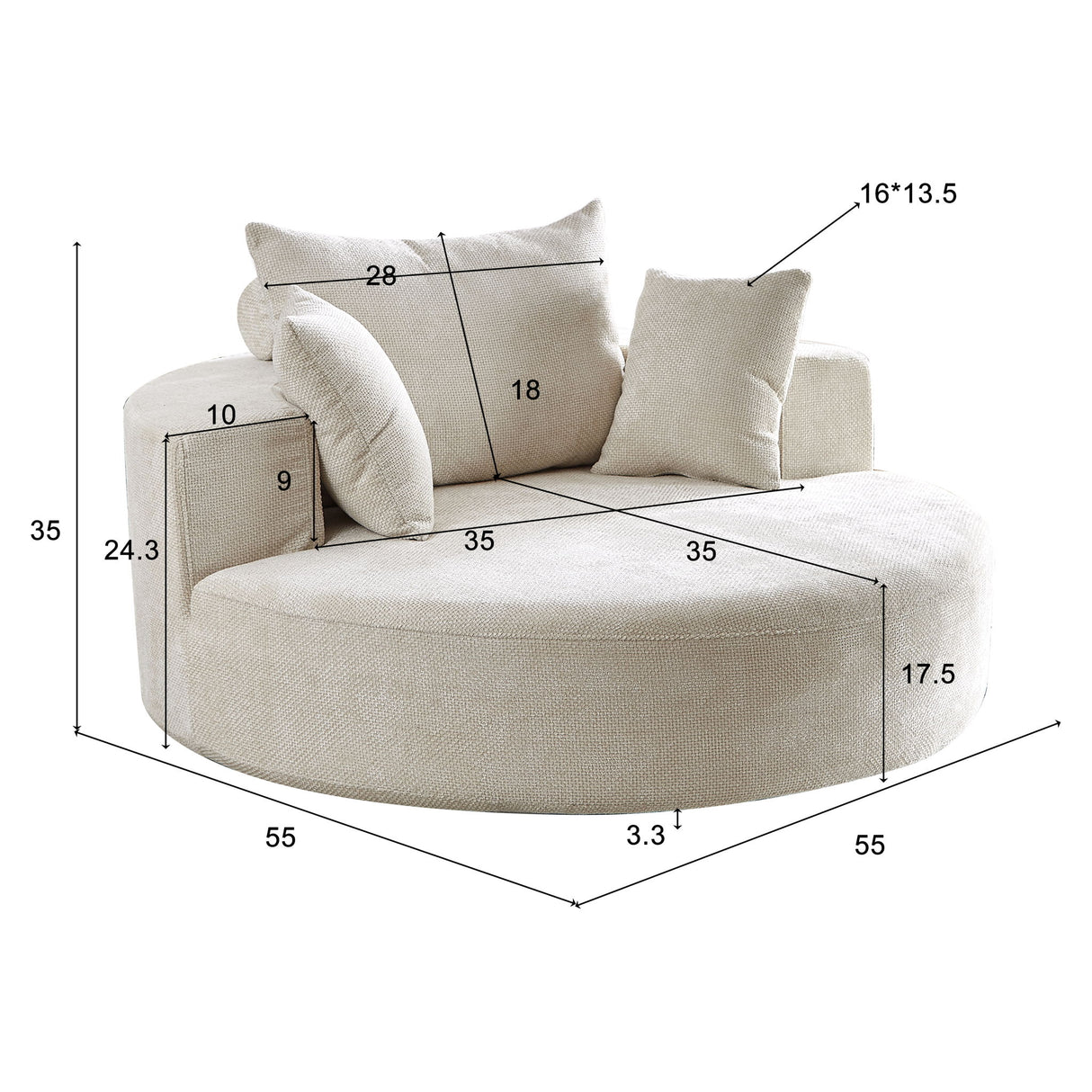 Single Swivel Chair, Fluffy Modern Sleeper, 360 Degree Swivel Chair For Living Room - Beige