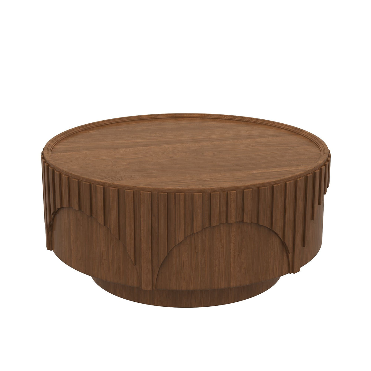 Round Fluted Drum Coffee Table With Sturdy Base For Living Room