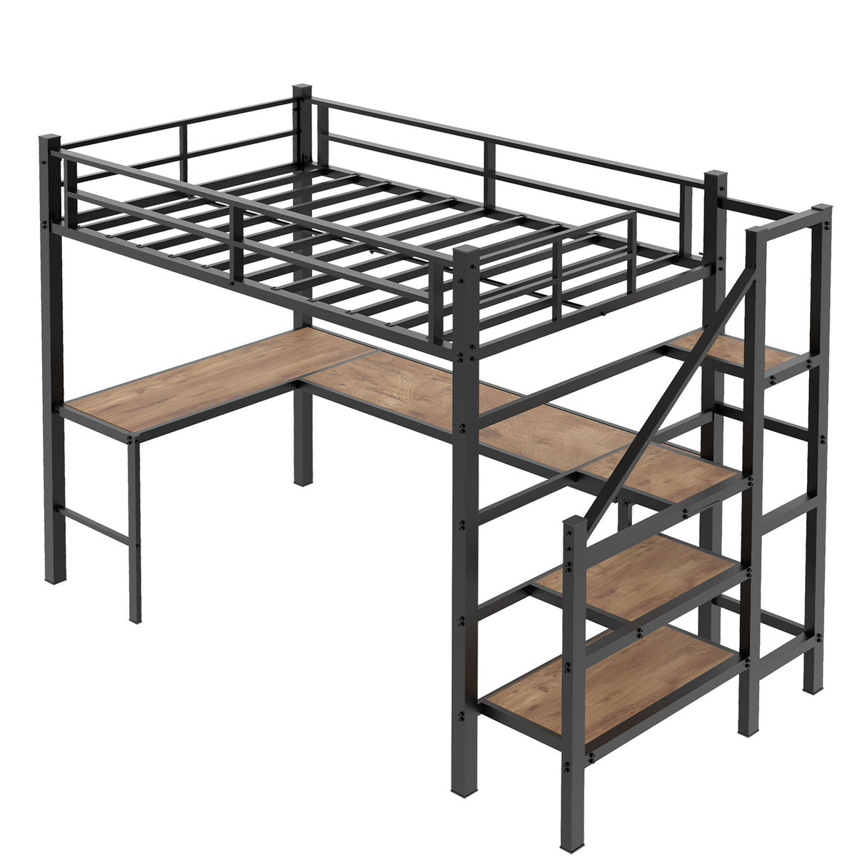 Loft Bed With L-Shaped Desk, Large Storage Space