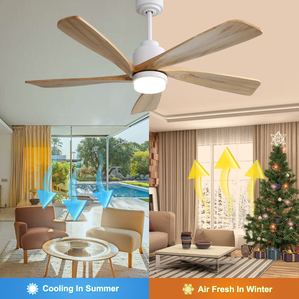52" Smart Remote Control Ceiling Fan With Dimmable LED Light, 5 Blades, Reversible DC Motor - White