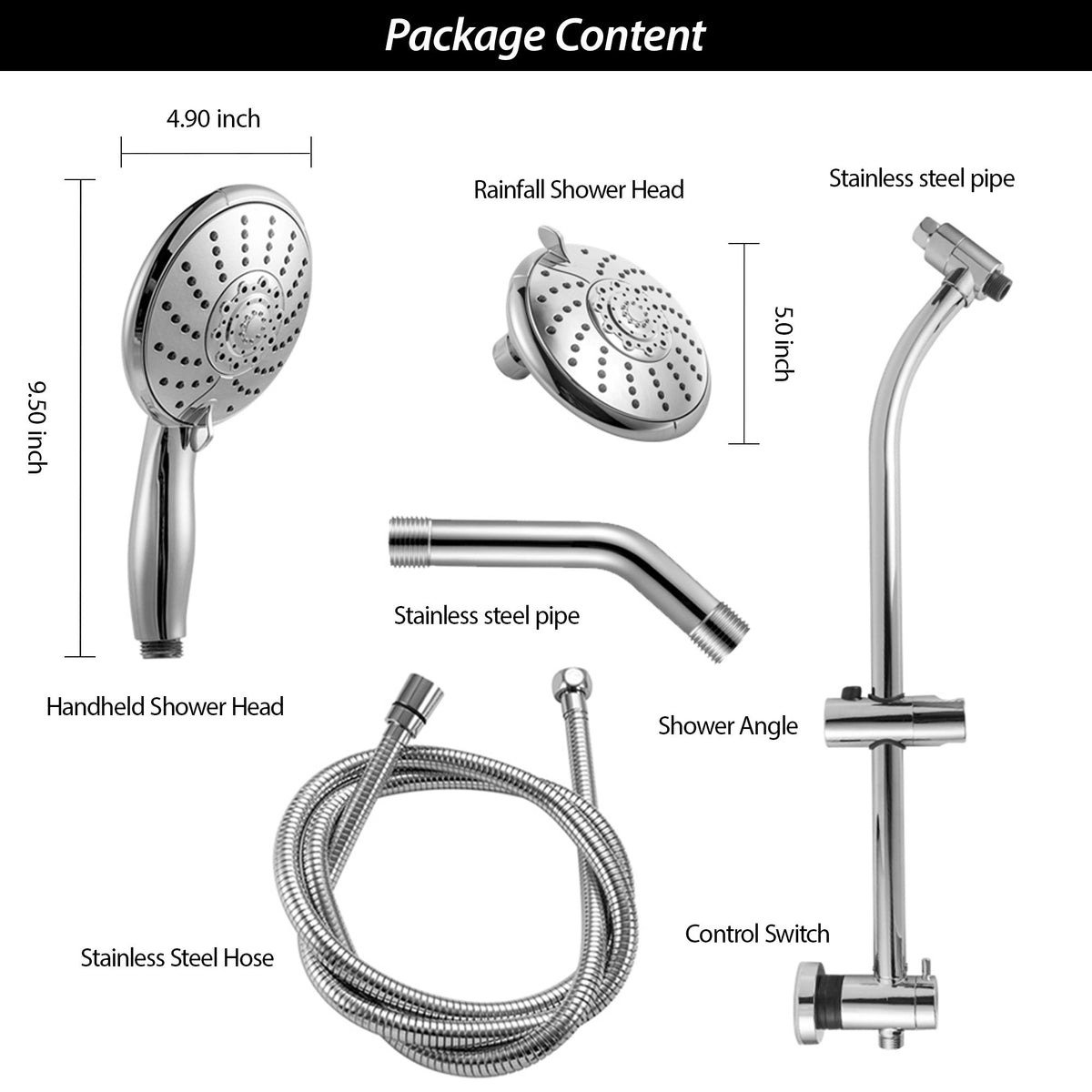 5" Multi Function Dual Shower Head With Adjustable Slide Bar - Chrome