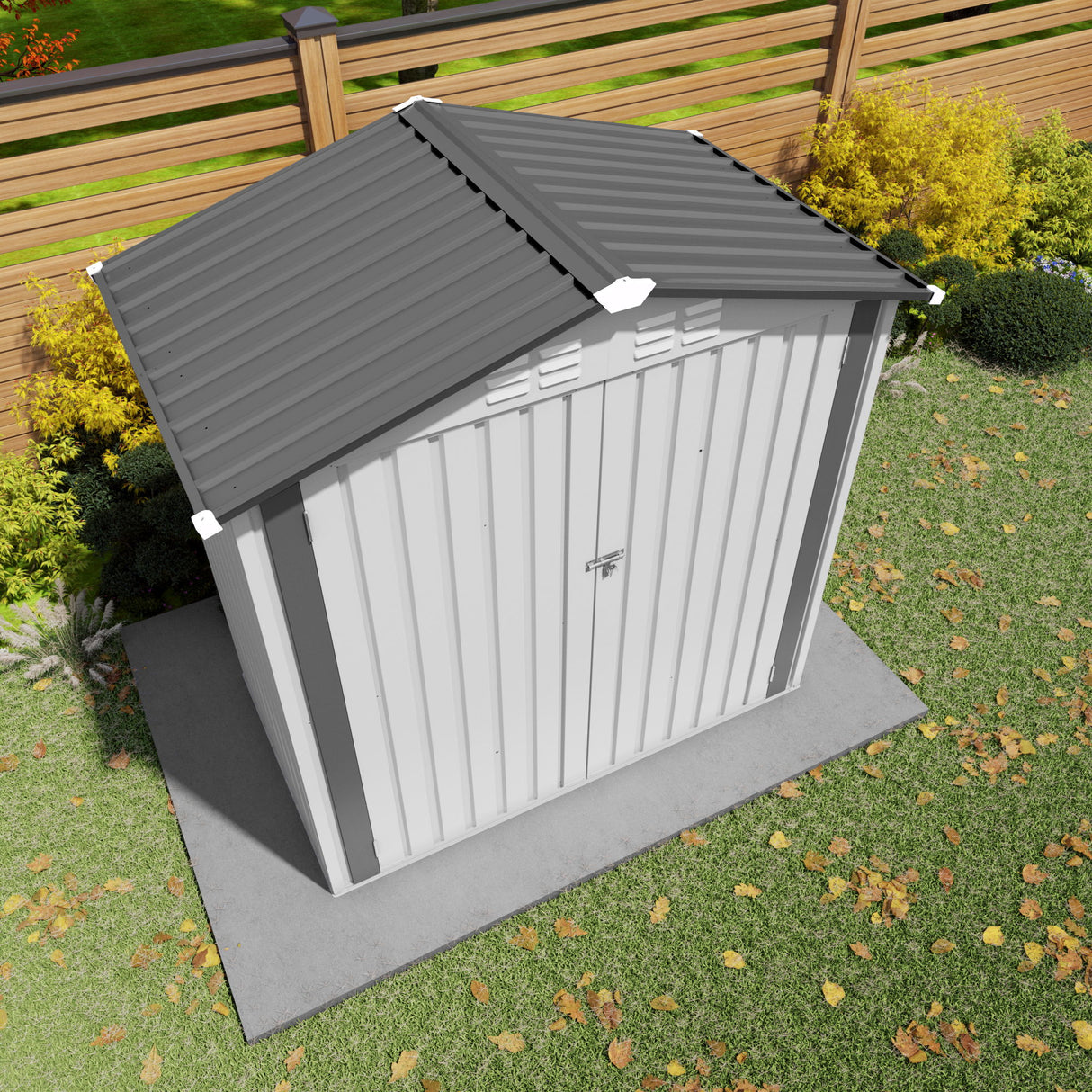Garden Tool Shed Storage Building Waterproof Peaked Roof Metal White Gray