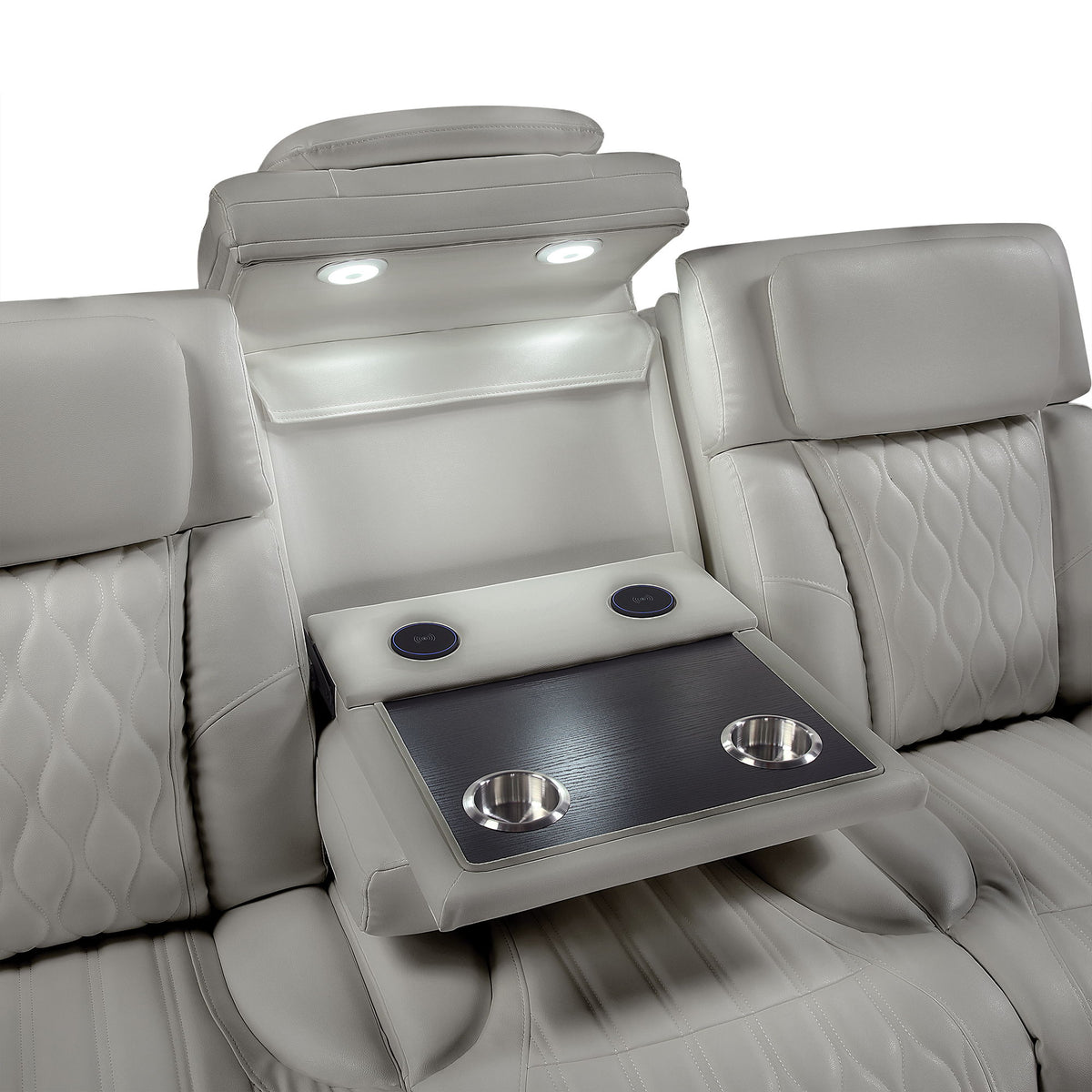 Electra - Power Reclining Sofa With Power Headrests, Drop Down Table, Reading Light, Massage, LED Lighting And USB Control