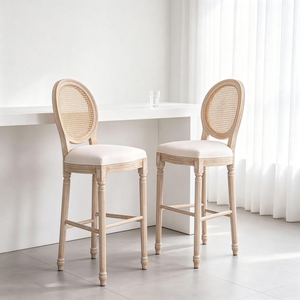 French Country Bar Chairs With Round Back (Set of 2)