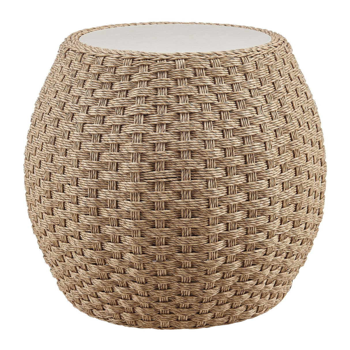 Kobalt - Rattan Round Outdoor Side Table With Sintered Stone Table Top - Beige