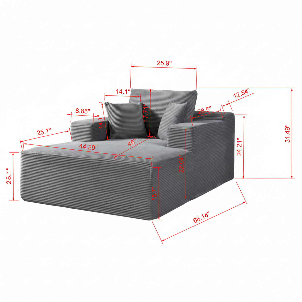 Convertible Chaise Lounge Chair With Wide Armrest & Throw Pillows