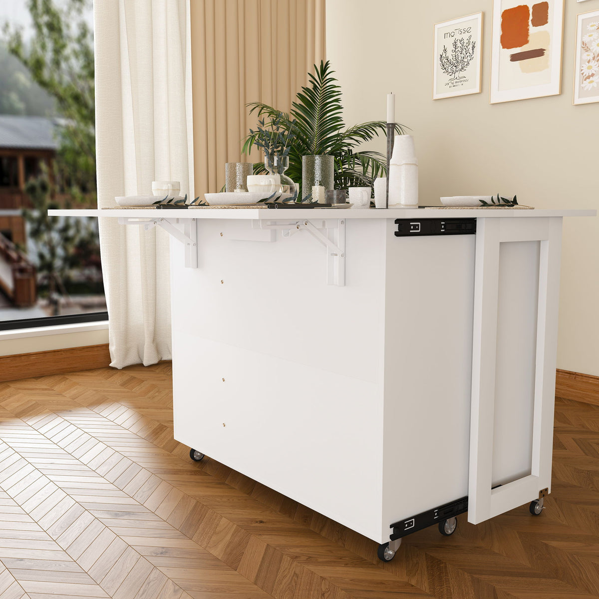 3 In 1 Foldable Side Table With 4 Storage Shelves