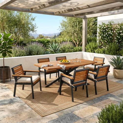 Modern 7-Piece Outdoor Beige Dining Set