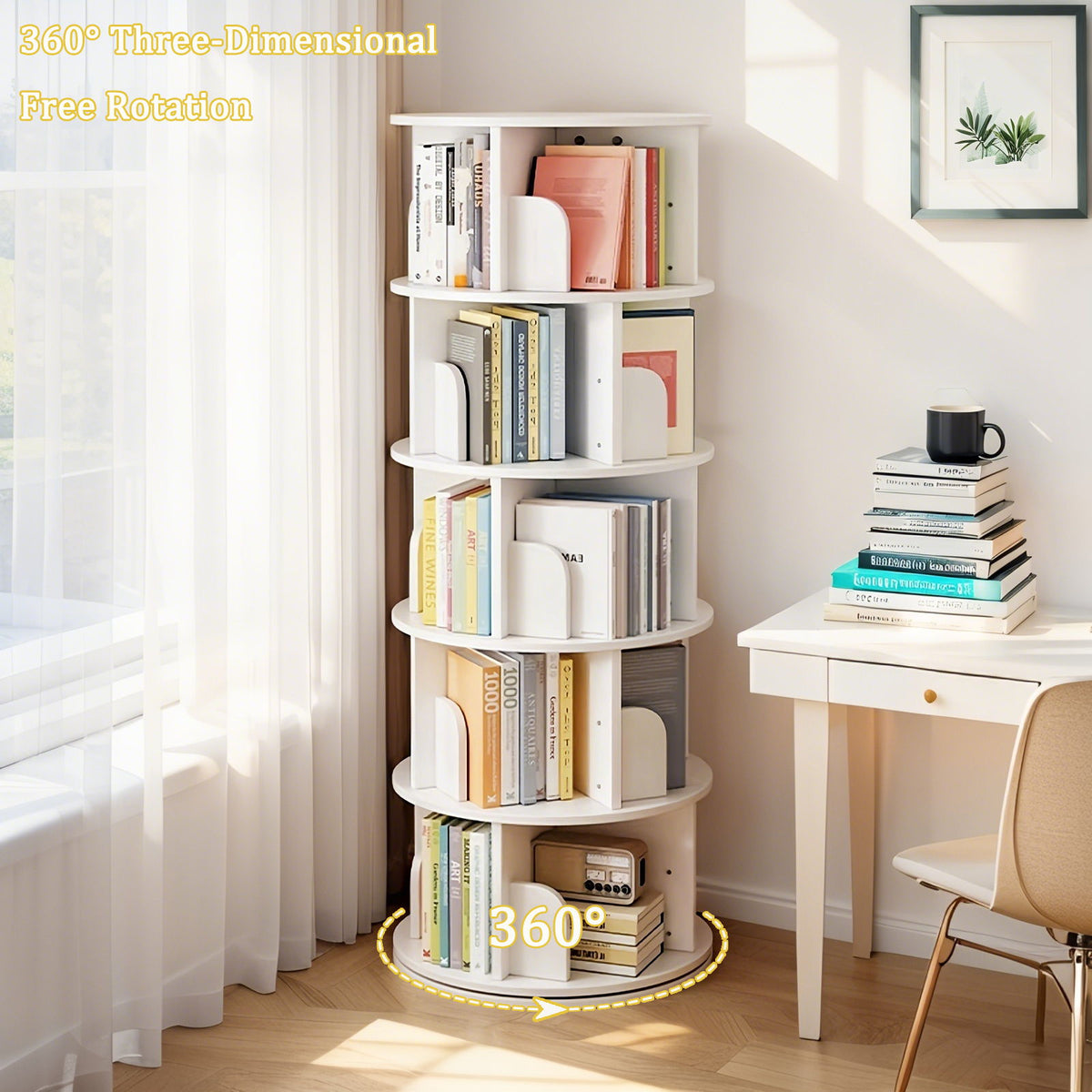 5 Tier Rotating Bookshelf, Spinning Design