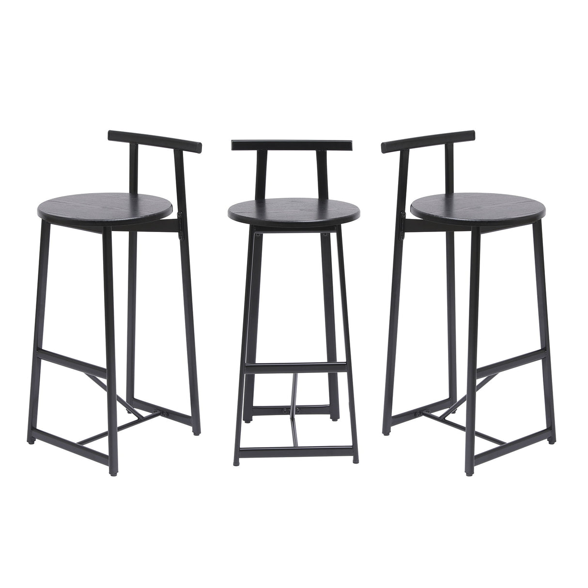 Modern Bar Stools With Backrest For Kitchen (Set of 3)
