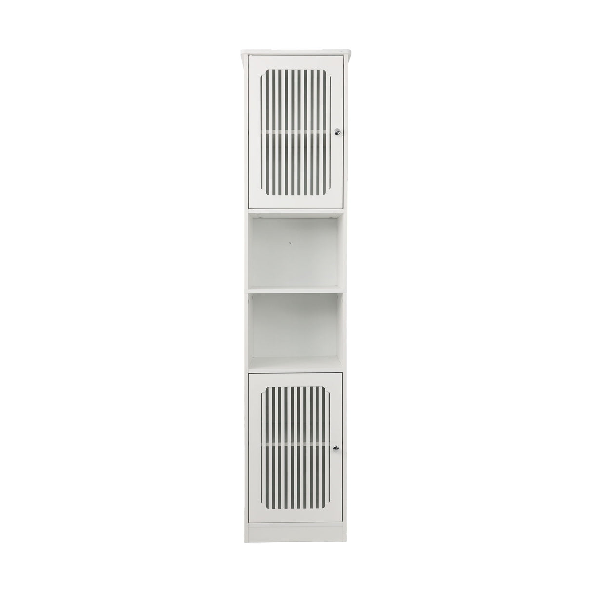 Tall Bathroom Cabinet With Adjustable Shelves, Louvered Door Floor Standing Storage Unit - White