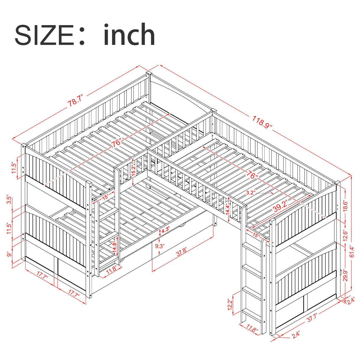 Bunk Bed With Loft And 2 Drawers