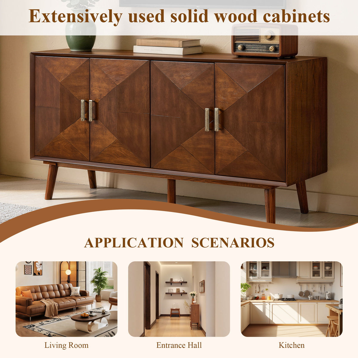 Sideboard Buffet Cabinet, Storage Credenza For Living Room - Walnut