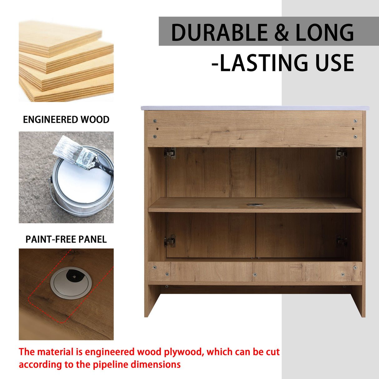 Freestanding Bathroom Vanity & Sink, Storage Cabinets, Soft Closing Doors