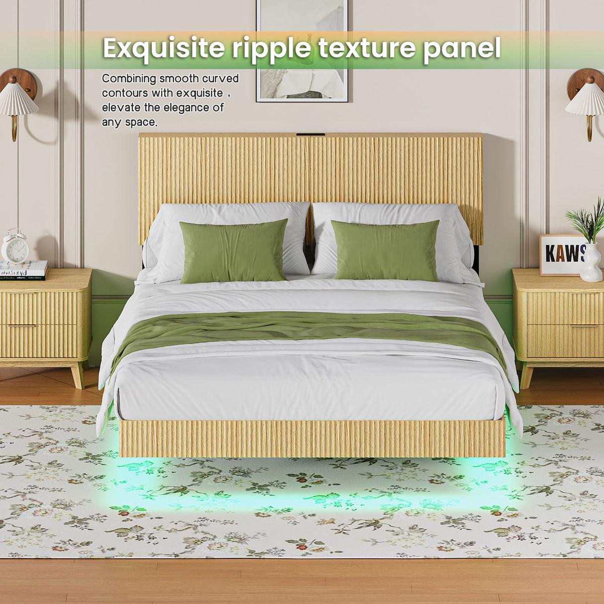 Floating Bedstead With Charging Station And LED Lights