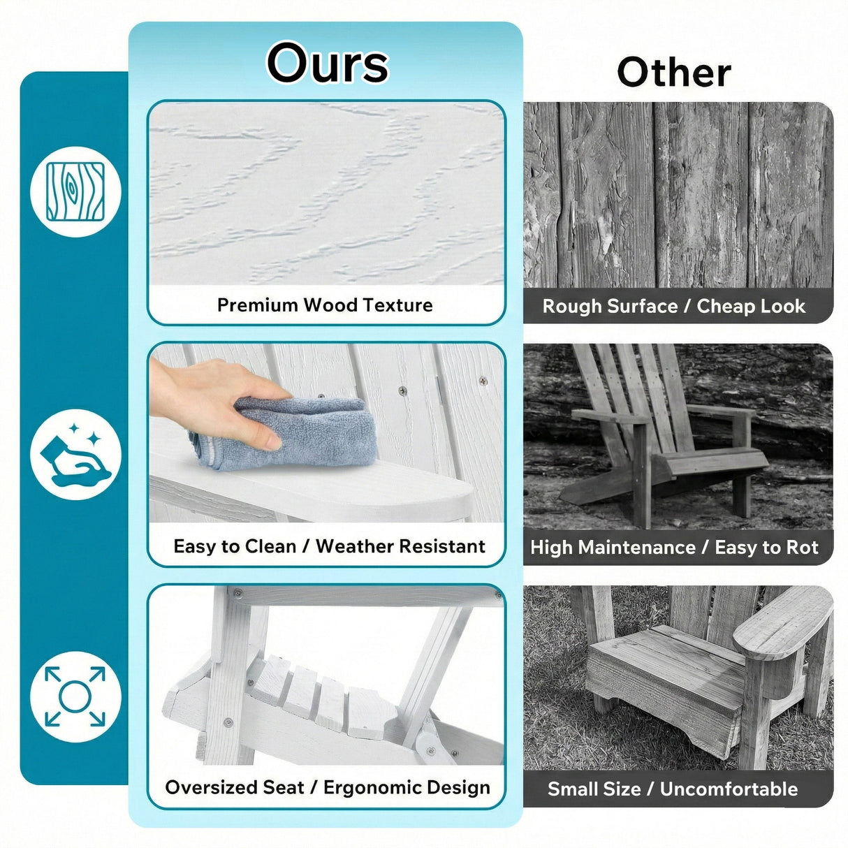 Folding Adirondack Lounge Chair With Embossed Grain Texture