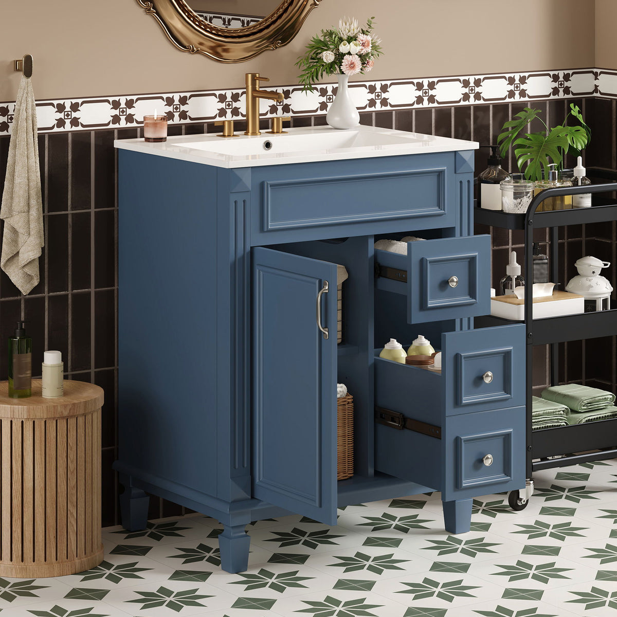 Bathroom Vanity With Sink, Compact Cabinet & 2 Drawers And Adjustable Shelf