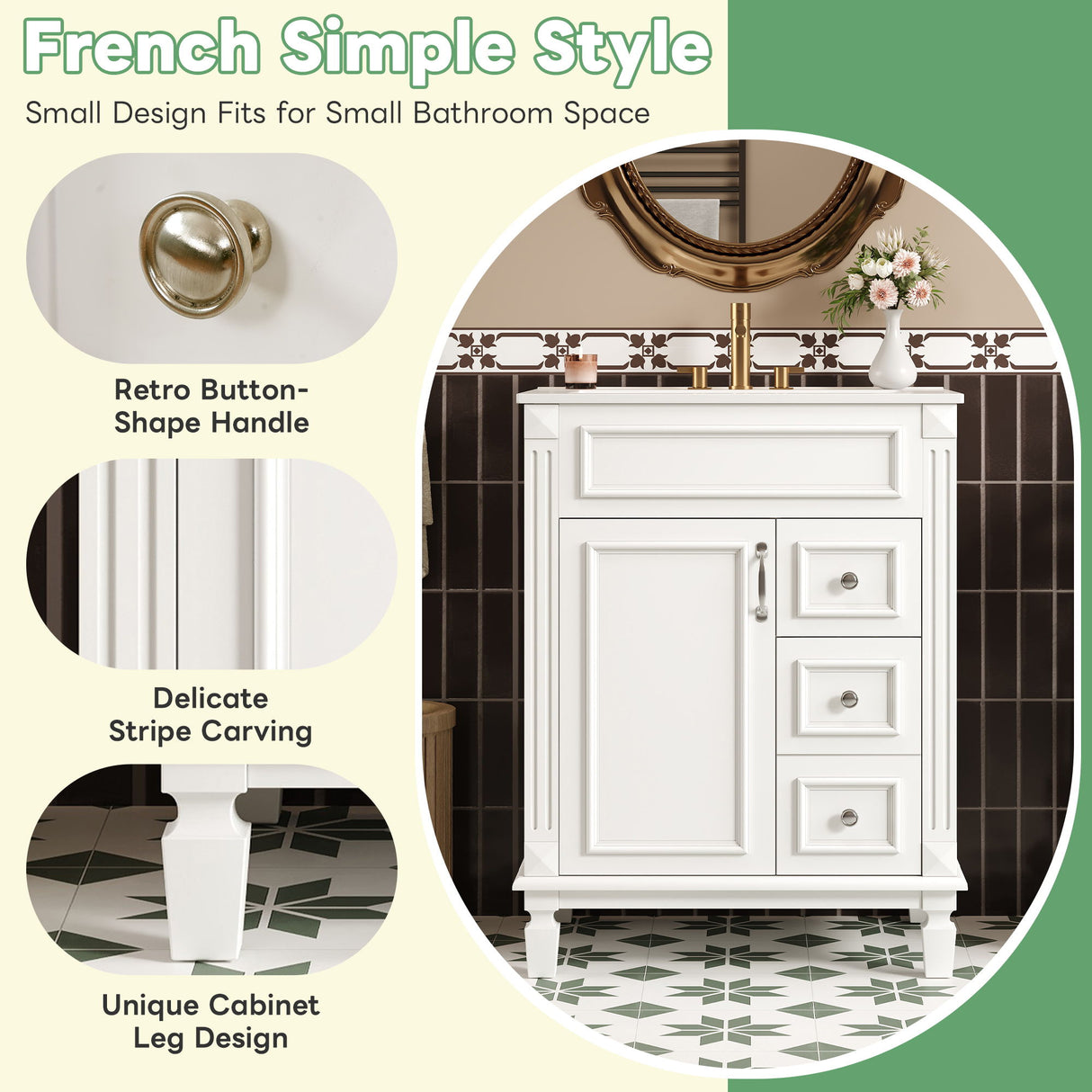 Bathroom Vanity With Sink, Compact Cabinet & 2 Drawers And Adjustable Shelf