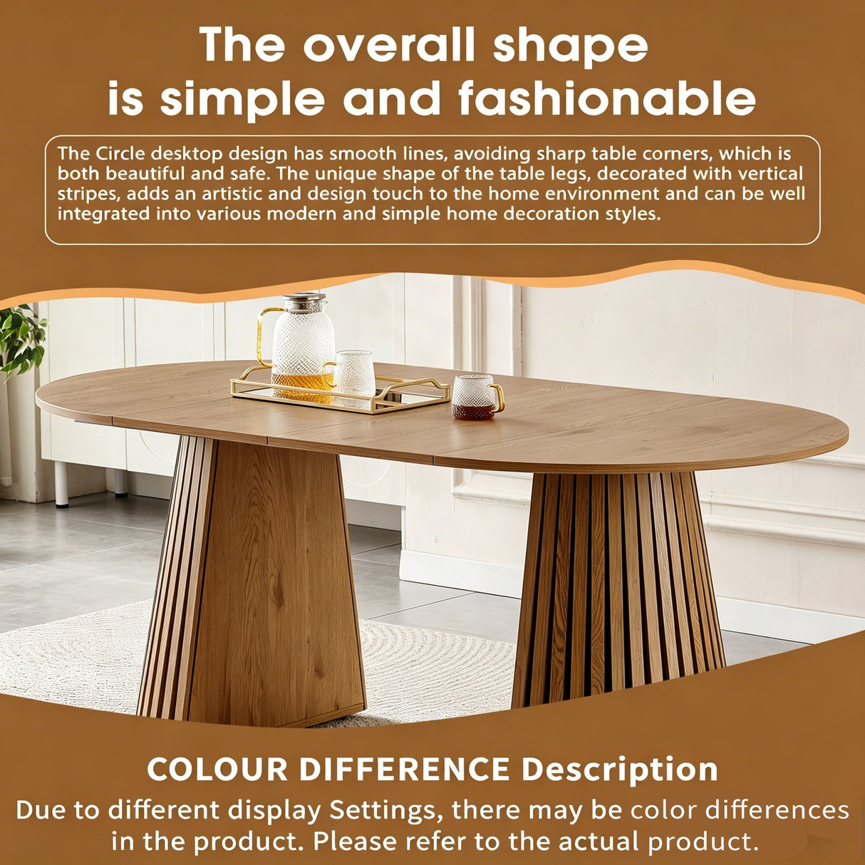 Dining Table, Flexible Extendable Oval Design With Slatted Legs - Natural Wood