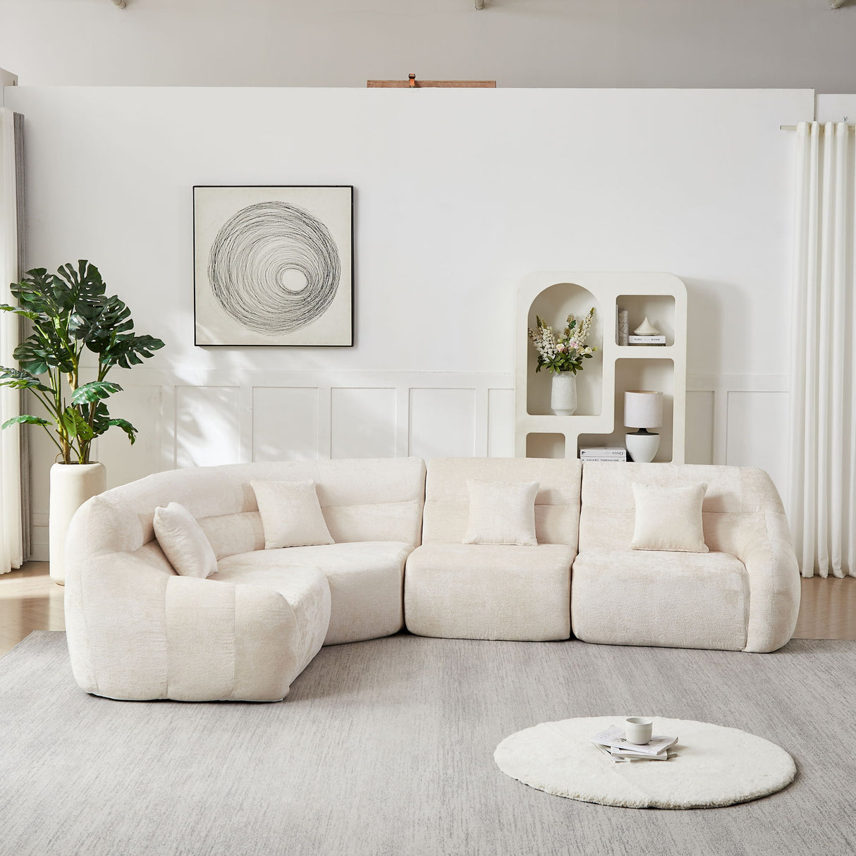 Luxury Curved Corner Sectional Sofa With 4 Pillows
