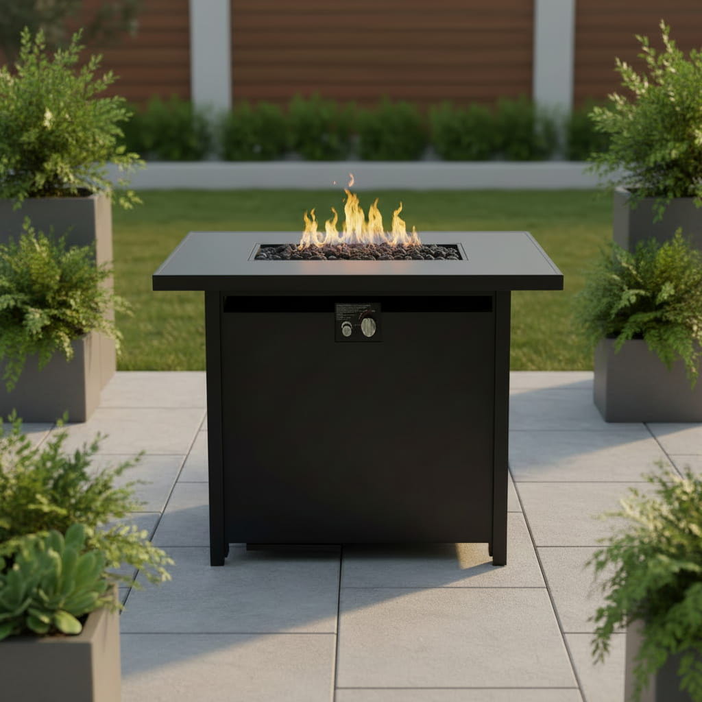 Outdoor Fire Pit Table Backyard Heater Steel Structure with Lid 43x25in Black