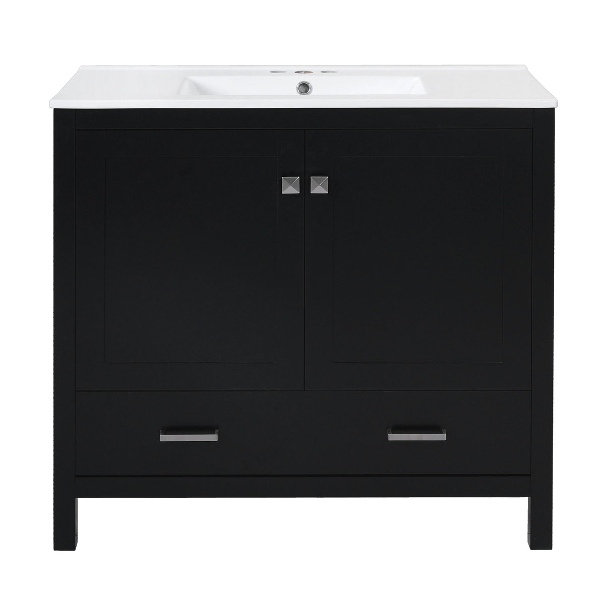 Bathroom Vanity With Sink, Soft Close Doors, Double Shelves & Divided Drawer