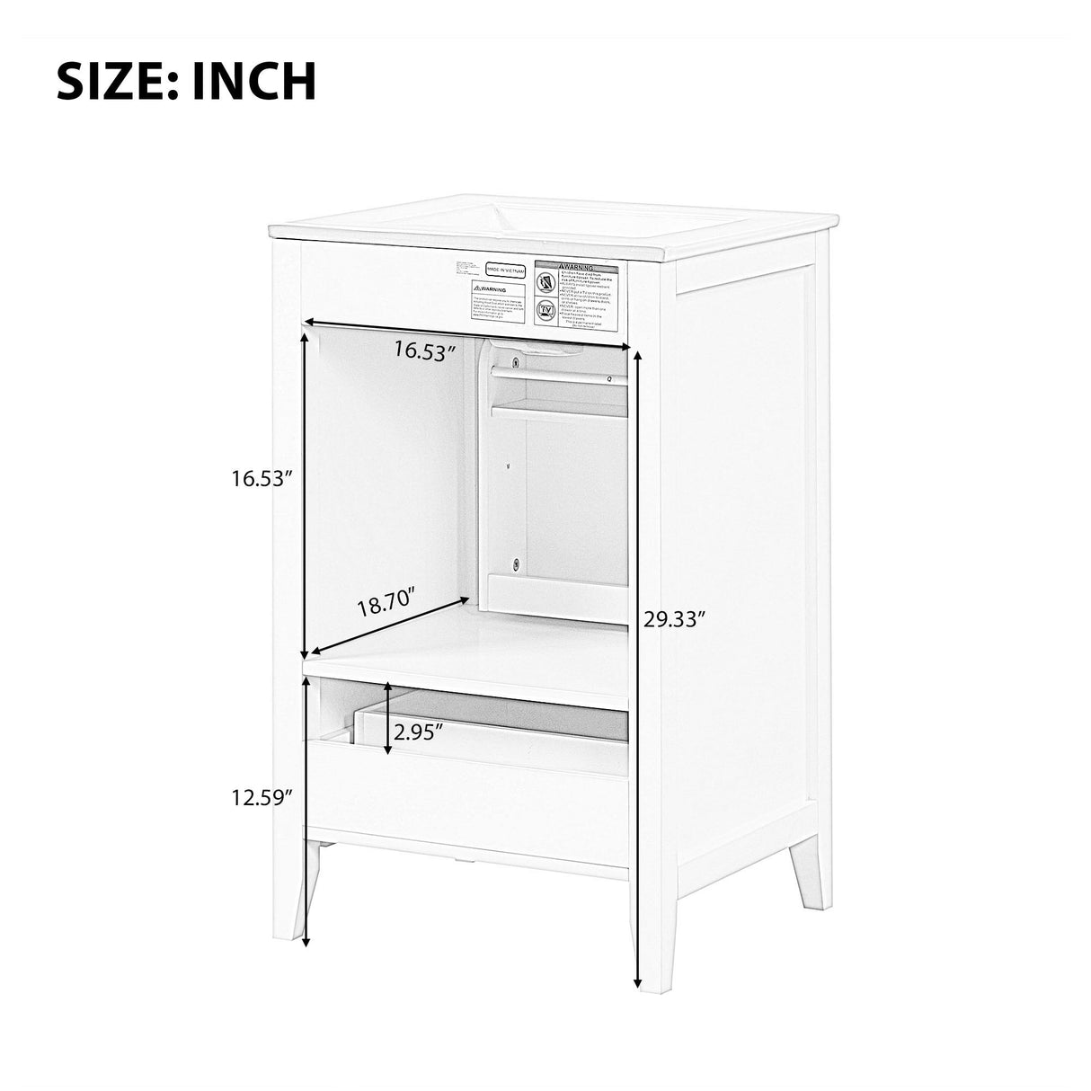 20" Bathroom Vanity With Sink Cabinet With Soft Closing Door, Drawer & Storage Rack - Black