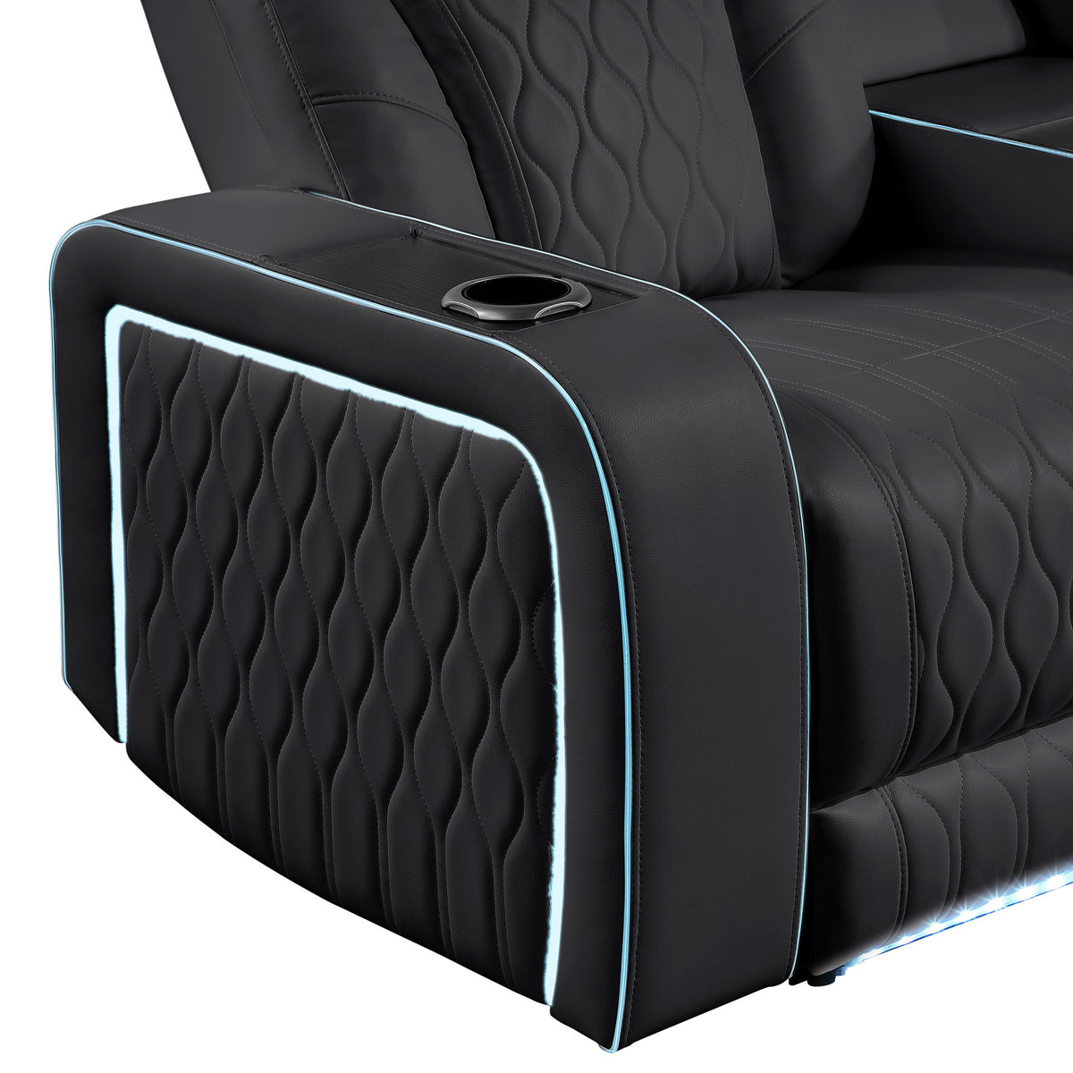 Electra - Power Recliner Sectional Sofa With Power Headrests, Console Loveseats, Wedge, LED Light Strip, Speakers