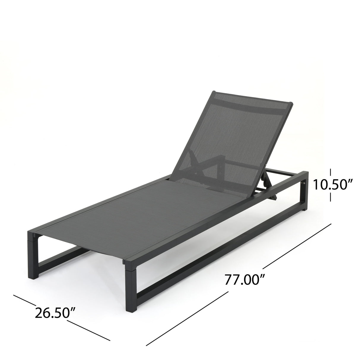 Chaise Lounge (Set of 2), Outdoor Patio Lounge Chairs With 5 Reclining Positions - Black / Gray