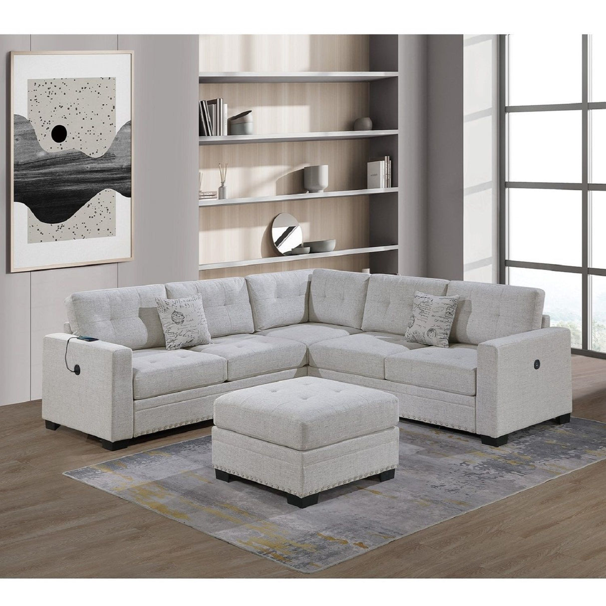 Casual Simple Tufted Sectional 4 Piece Set With USB Loveseat