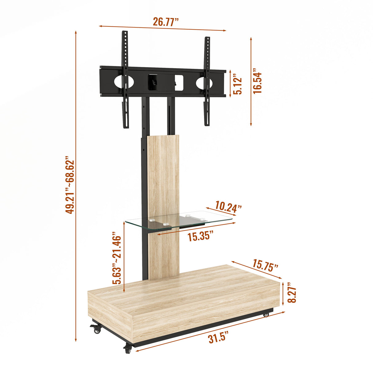 Adjustable Height Mobile TV Cart