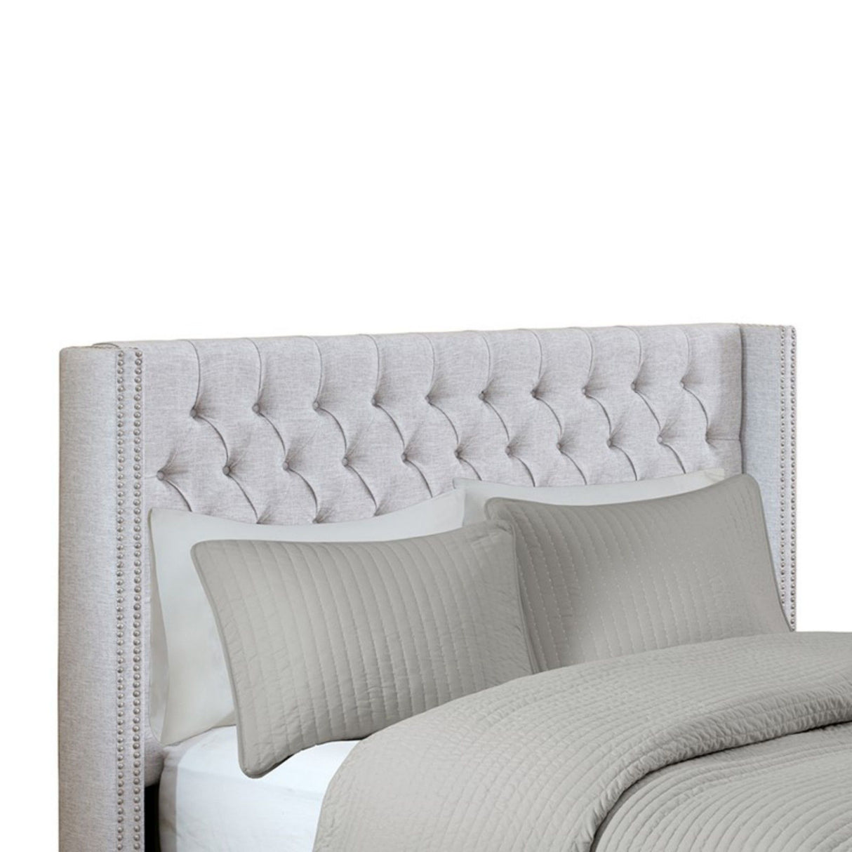 Transitional Upholstery Headboard With Tufted Buttons And Nailhead Trim