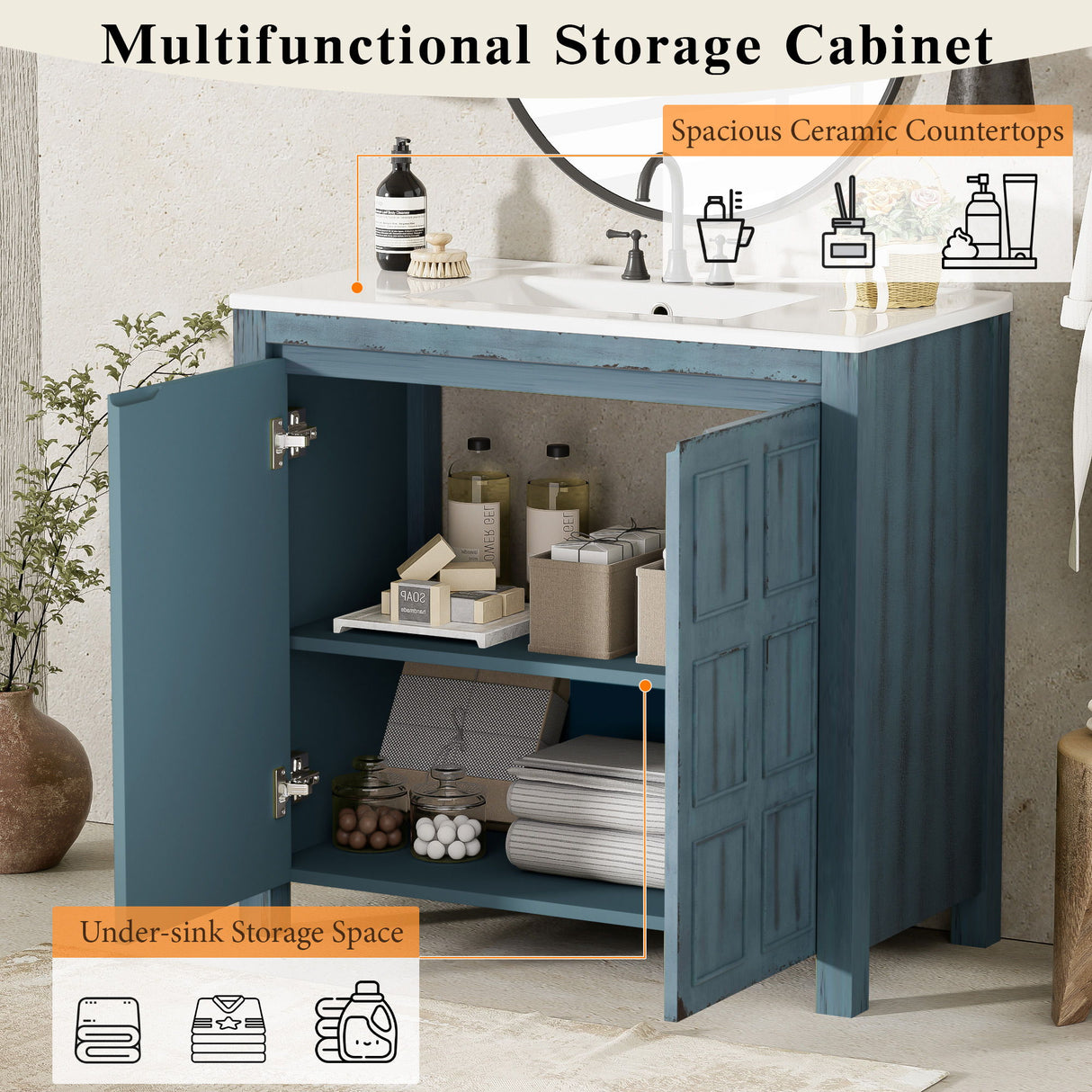 Bathroom Vanity Organizer With Sink, Combo Cabinet Set, Bathroom Storage Cabinet