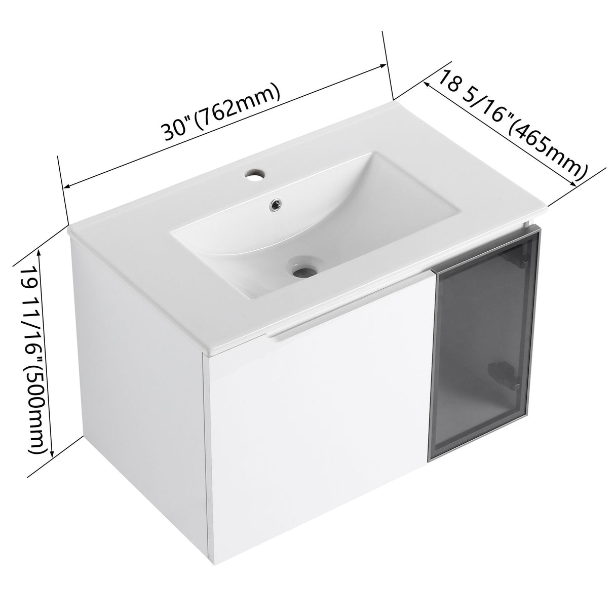 Wall Mounted Bathroom Vanity With Sink, Cabinet & Half Door