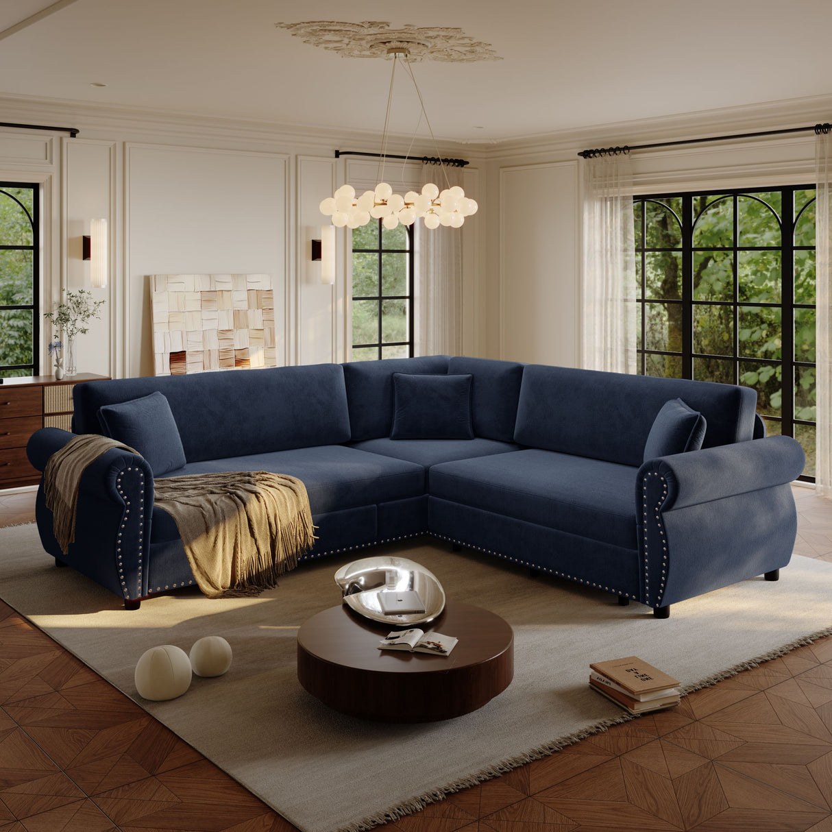 L-Shaped Sofa Couch With Pull-Out Bed