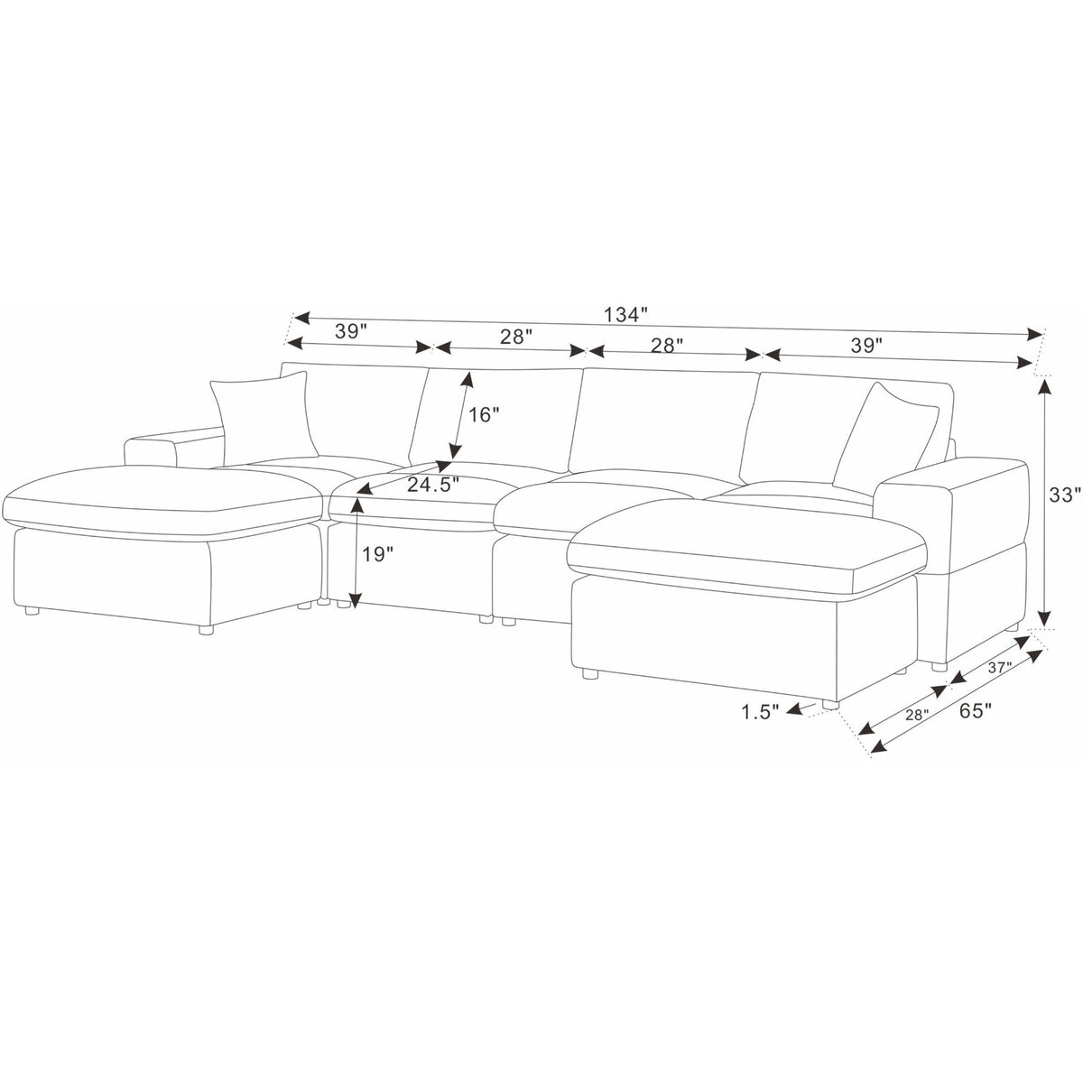 Upholstered Symmetrical Modular Sectional With 6 Seating Options And Movable Ottomans - Dark Green
