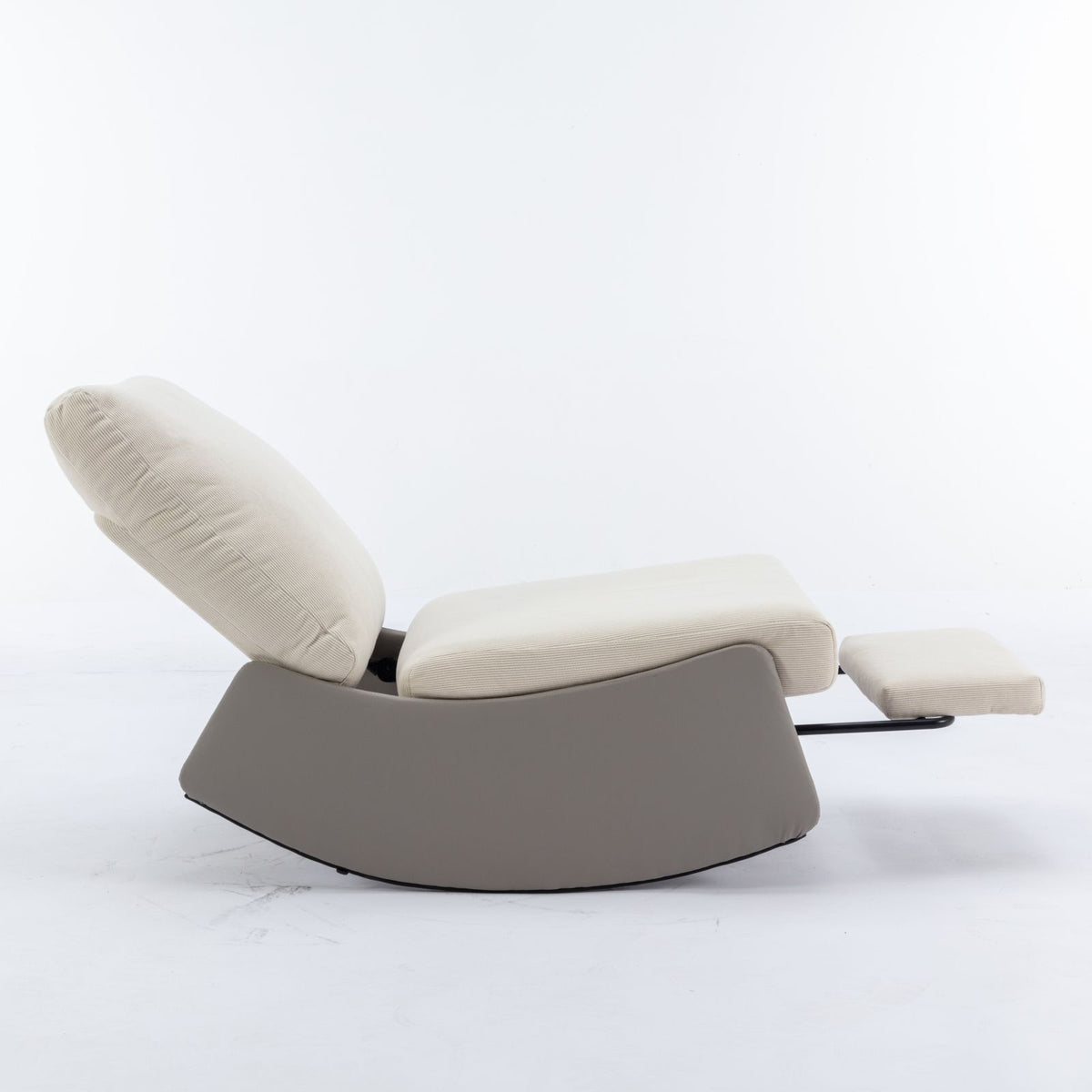 Modern Rocking Chair Recliner, Comfy Rocker Nursery Chair With Footrest, Accent Reading Chair, Upholstered Lounge Chair For Relaxing, Resting, Soft Padded Rocker For Indoor Living Room Bedroom - Gray / Beige