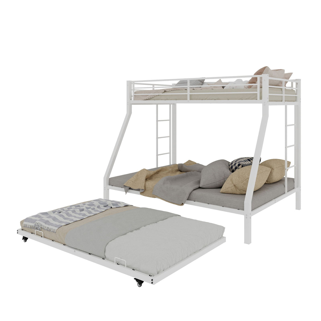 Bunk Bed For Kids, Convertible Frame With Ladders & Guardrail