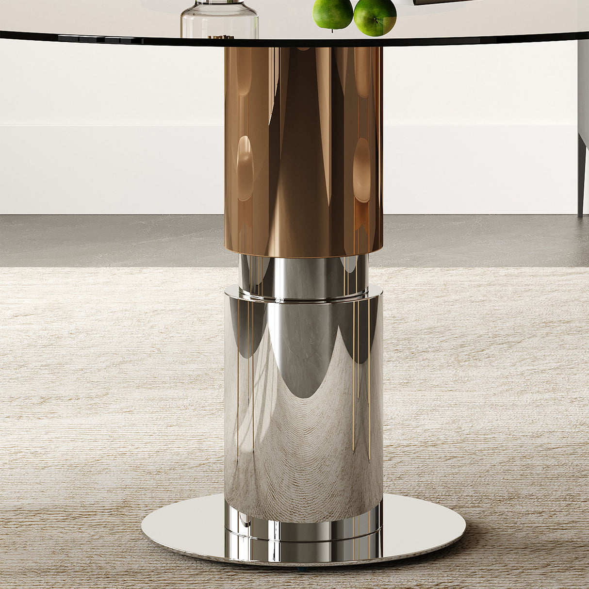 Round Dining Table / Tempered Glass Top - Brown